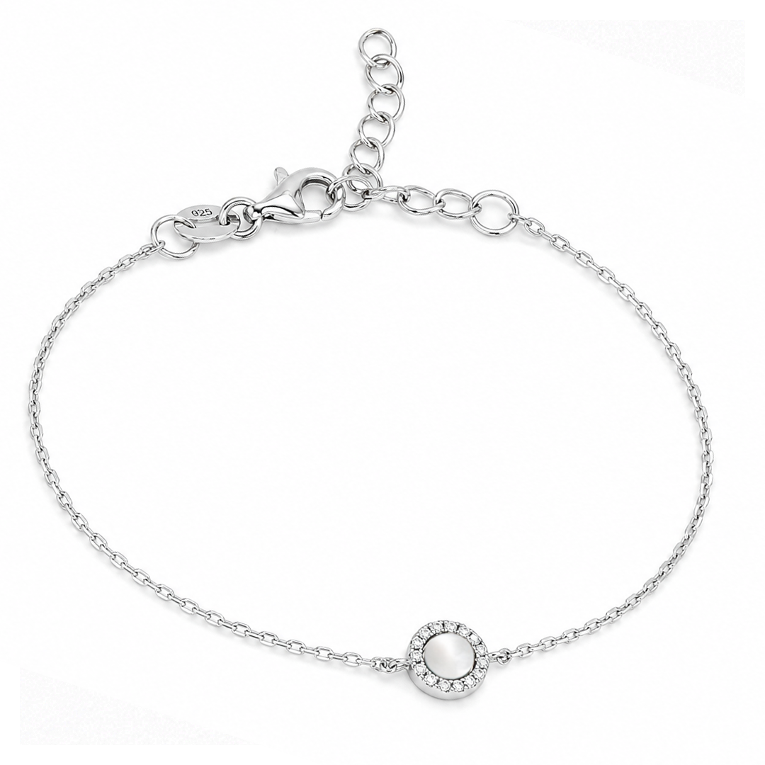 FRAMED ROUND SHELL SILVER BRACELET