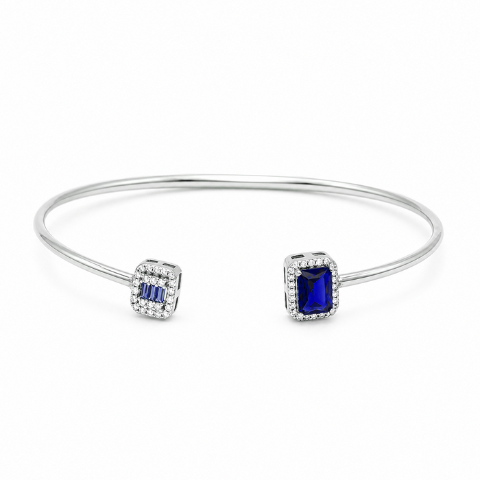 OPEN EMERALD CUT & BAGUETTE SILVER BANGLE