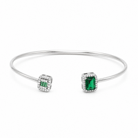OPEN EMERALD CUT & BAGUETTE SILVER BANGLE