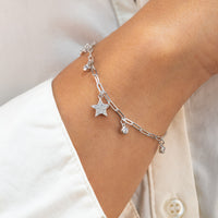 DROPPING ROUND & STAR SILVER BRACELET
