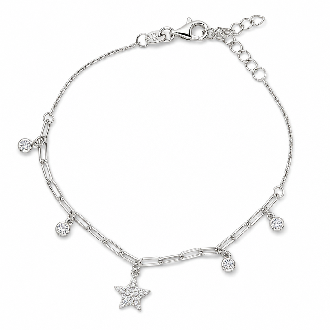 DROPPING ROUND & STAR SILVER BRACELET