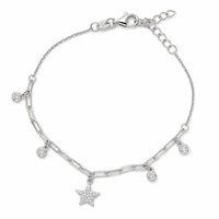 DROPPING ROUND & STAR SILVER BRACELET