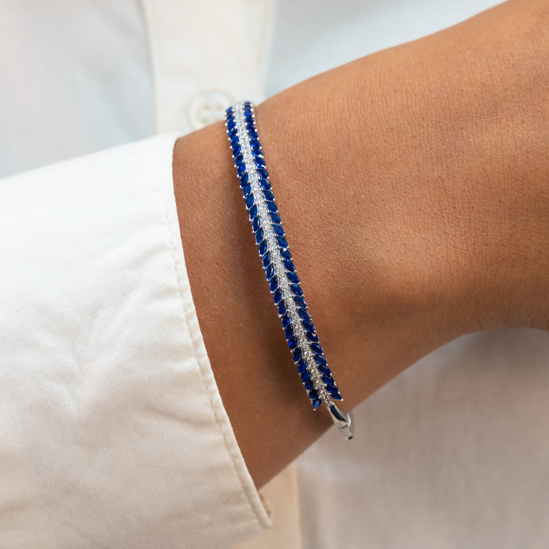 LUXURY THREE ROW HALF TENNIS SILVER BANGLE