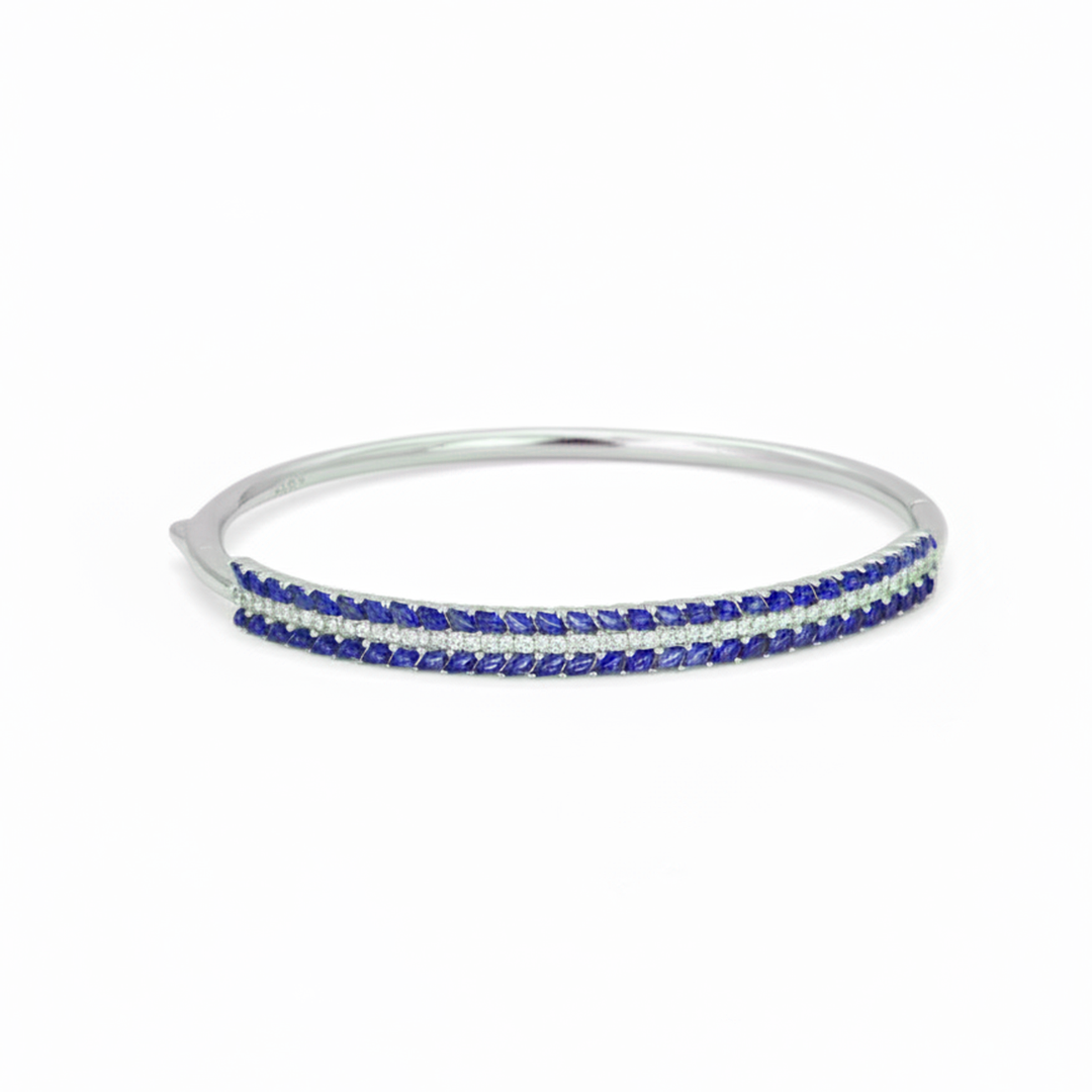 LUXURY THREE ROW HALF TENNIS SILVER BANGLE