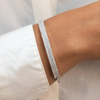 LUXURY THREE ROW HALF TENNIS SILVER BANGLE