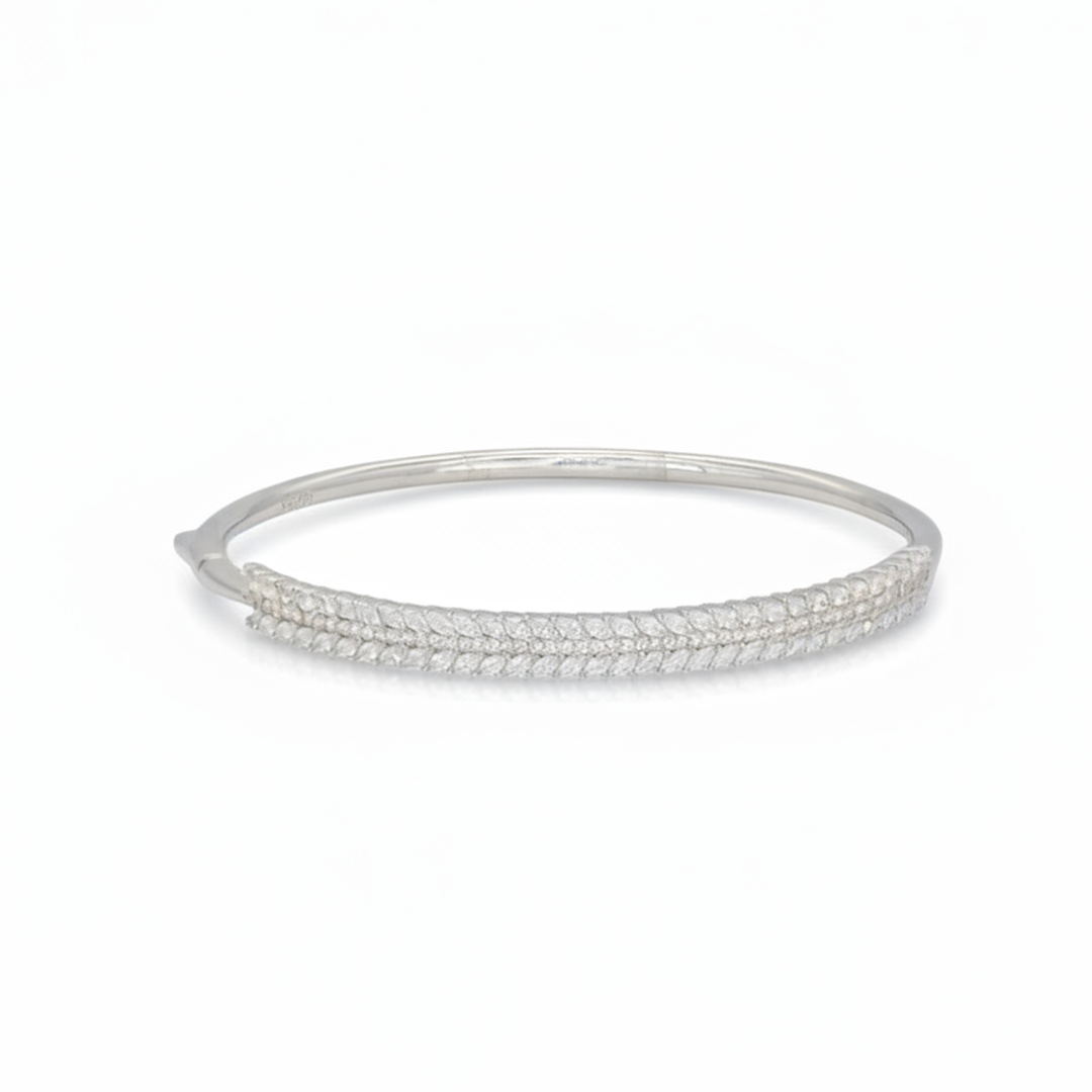 LUXURY THREE ROW HALF TENNIS SILVER BANGLE