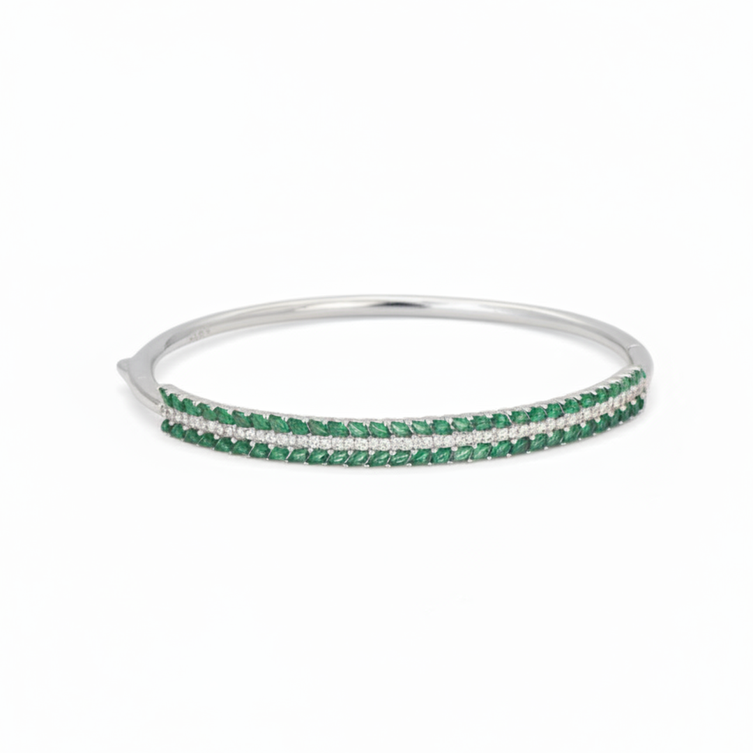 LUXURY THREE ROW HALF TENNIS SILVER BANGLE