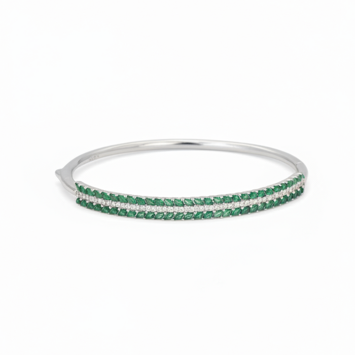 LUXURY THREE ROW HALF TENNIS SILVER BANGLE