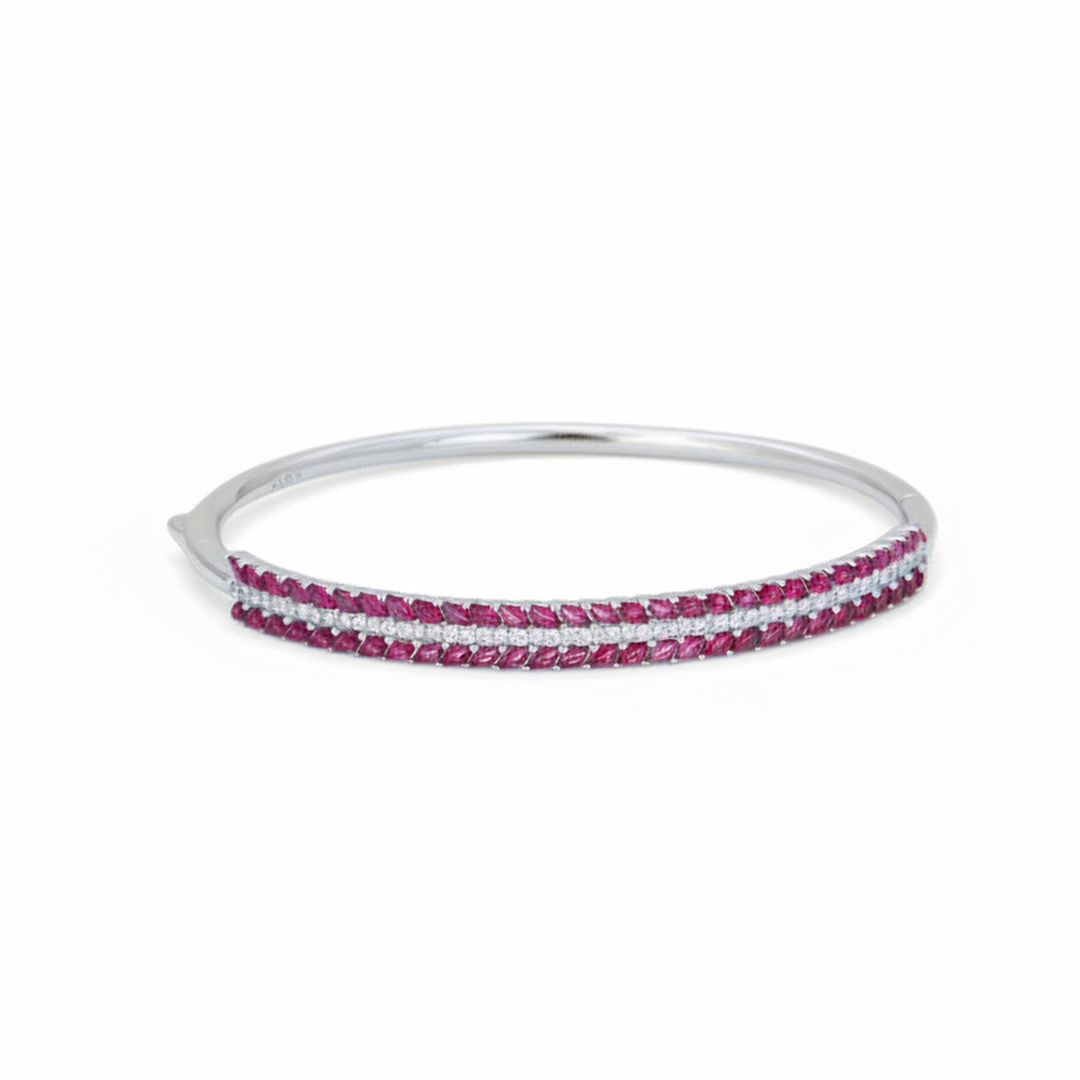 LUXURY THREE ROW HALF TENNIS SILVER BANGLE