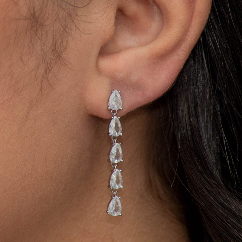 LINE OF PEARS STUD SILVER EARRING