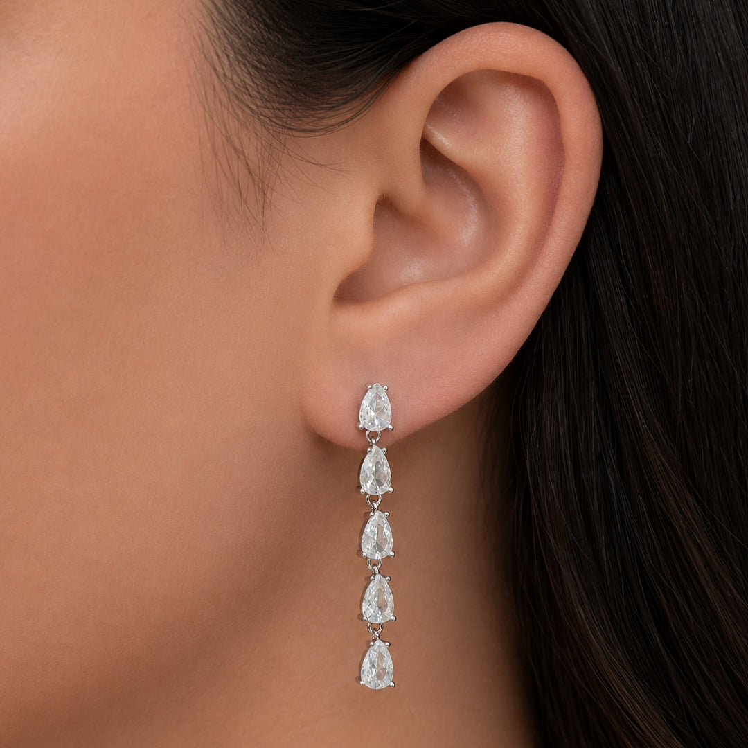 LINE OF PEARS STUD SILVER EARRING