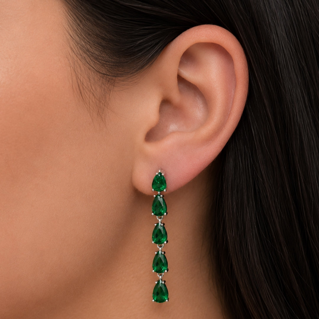 LINE OF PEARS STUD SILVER EARRING