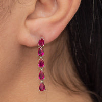 REDDISH PINK LINE OF PEARS BRACELET & STUD EARRING HALF SILVER SET