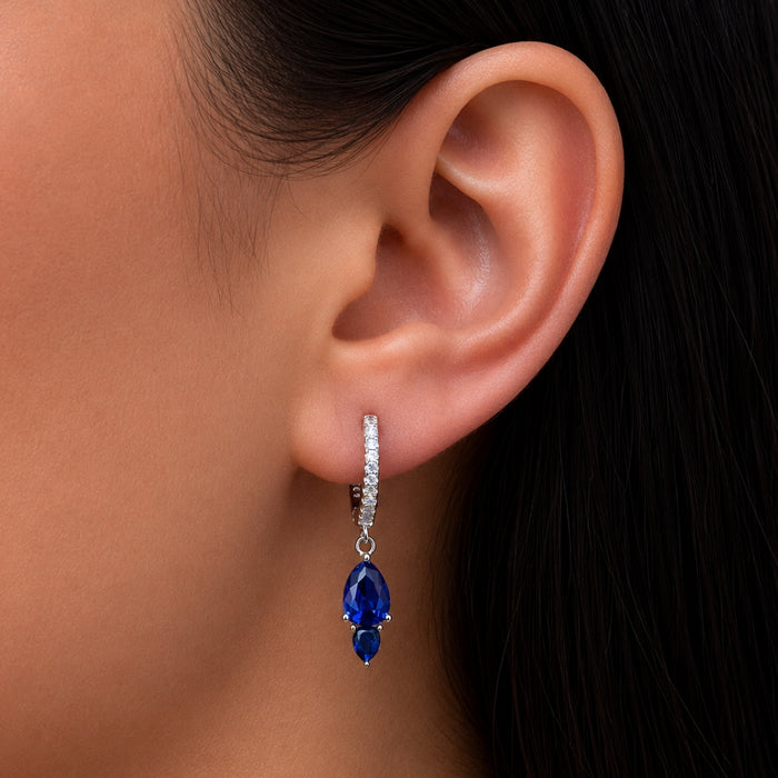 COLORED PEARS & ROUND STONES HOOP SILVER EARRING