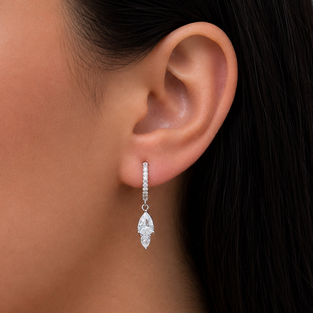COLORED PEARS & ROUND STONES HOOP SILVER EARRING