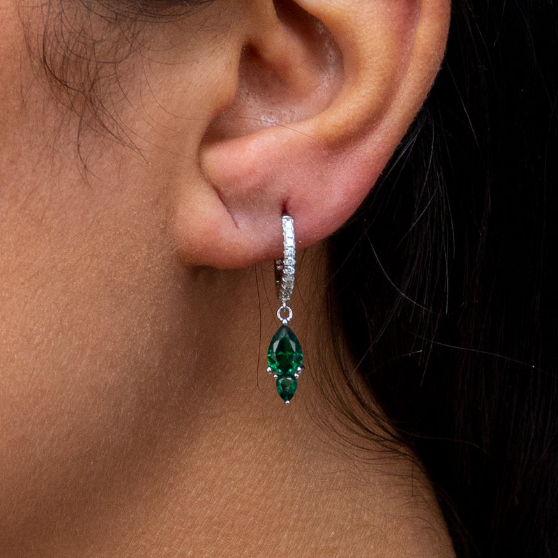 COLORED PEARS & ROUND STONES HOOP SILVER EARRING