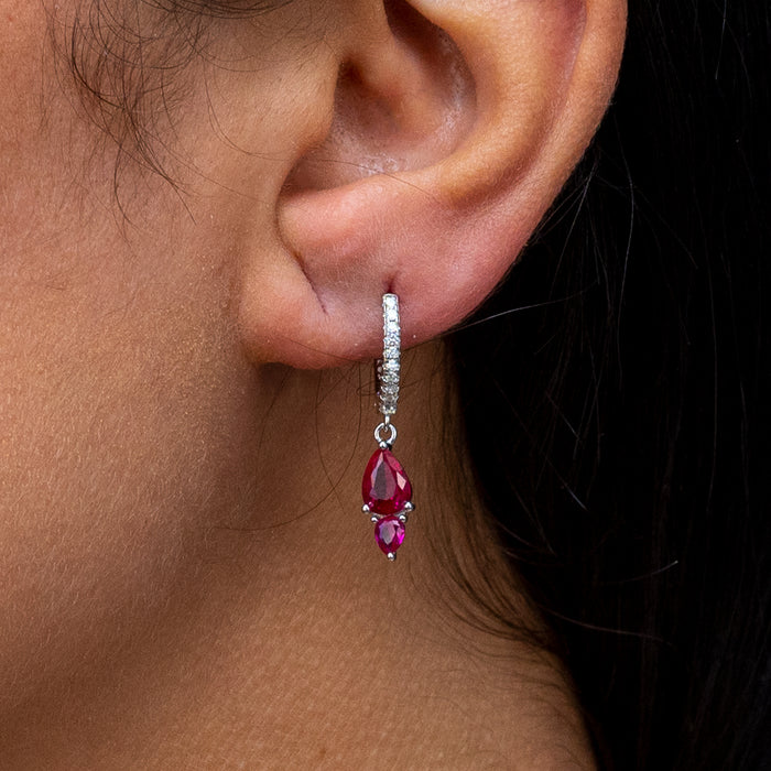 COLORED PEARS & ROUND STONES HOOP SILVER EARRING