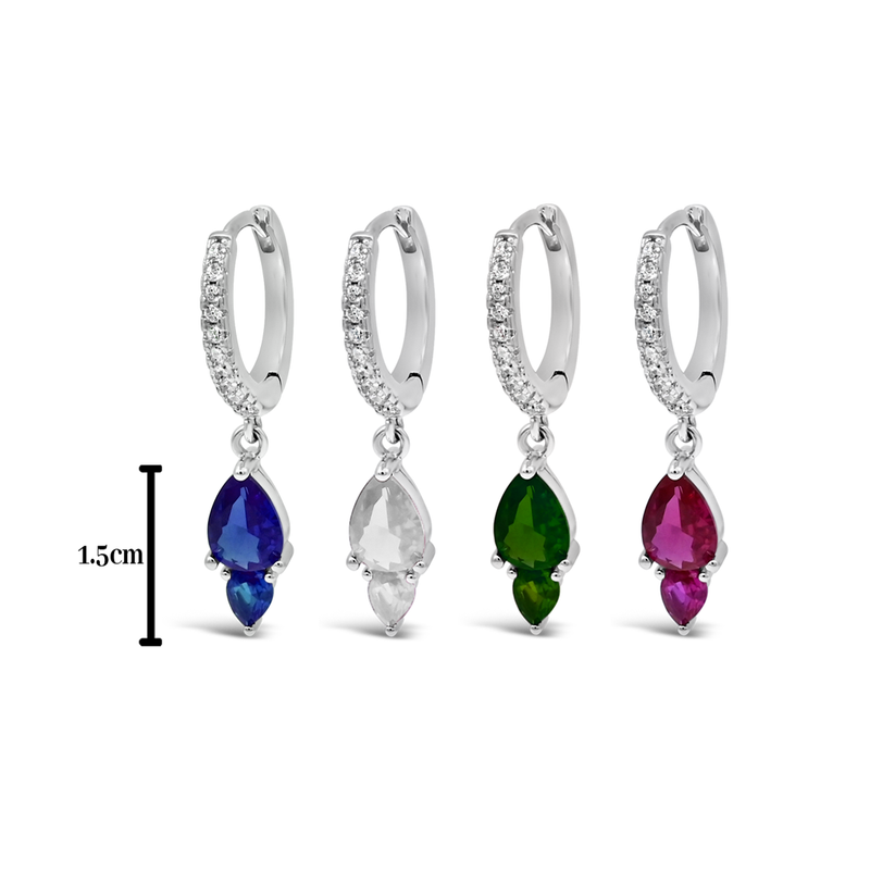 COLORED PEARS & ROUND STONES HOOP SILVER EARRING