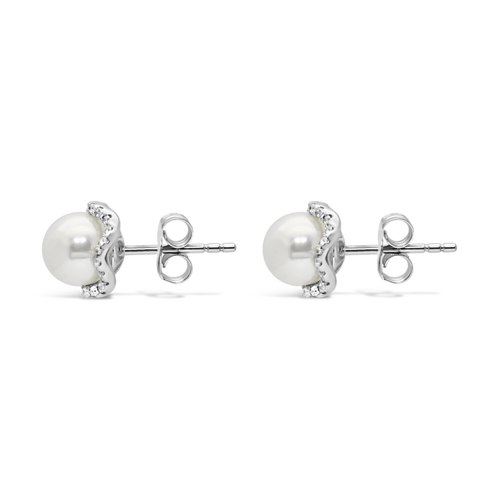 ROUND STONED PEARL STUD SILVER EARRING