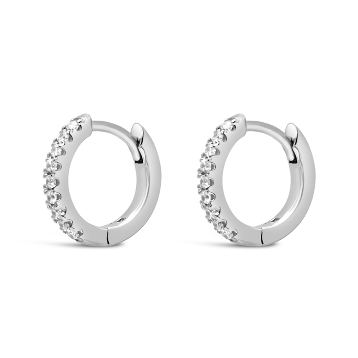 SIMPLE ROUND STONED HOOP SILVER EARRING