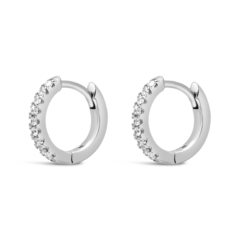 SIMPLE ROUND STONED HOOP SILVER EARRING