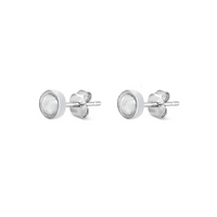 FRAMED ROUND SHELL STUD SILVER EARRING