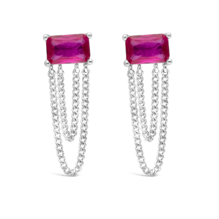 RADIANT CUT DOUBLE LAYERED STUD SILVER EARRING