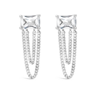 RADIANT CUT DOUBLE LAYERED STUD SILVER EARRING