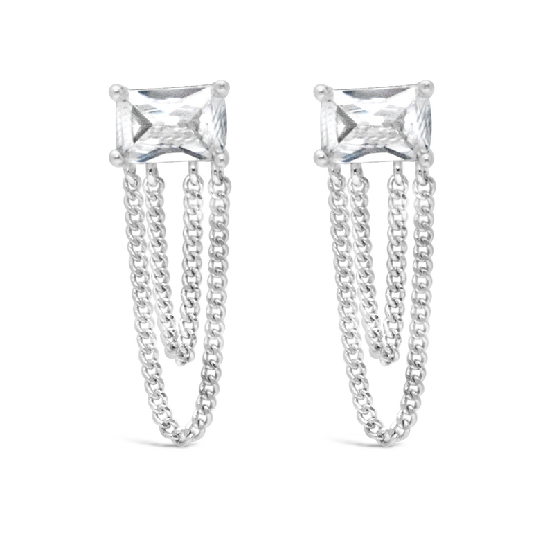 RADIANT CUT DOUBLE LAYERED STUD SILVER EARRING