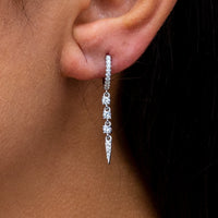 DROPPING ROUND STONED HOOP SILVER EARRING