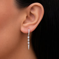 DROPPING ROUND STONED HOOP SILVER EARRING