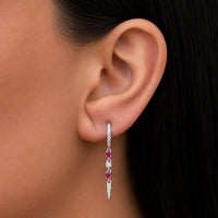DROPPING ROUND STONED HOOP SILVER EARRING
