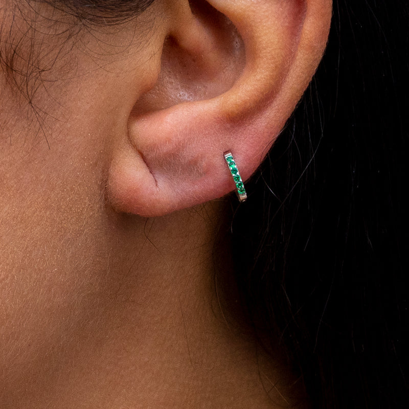 COLORED ROUND STONES HOOP SILVER EARRING