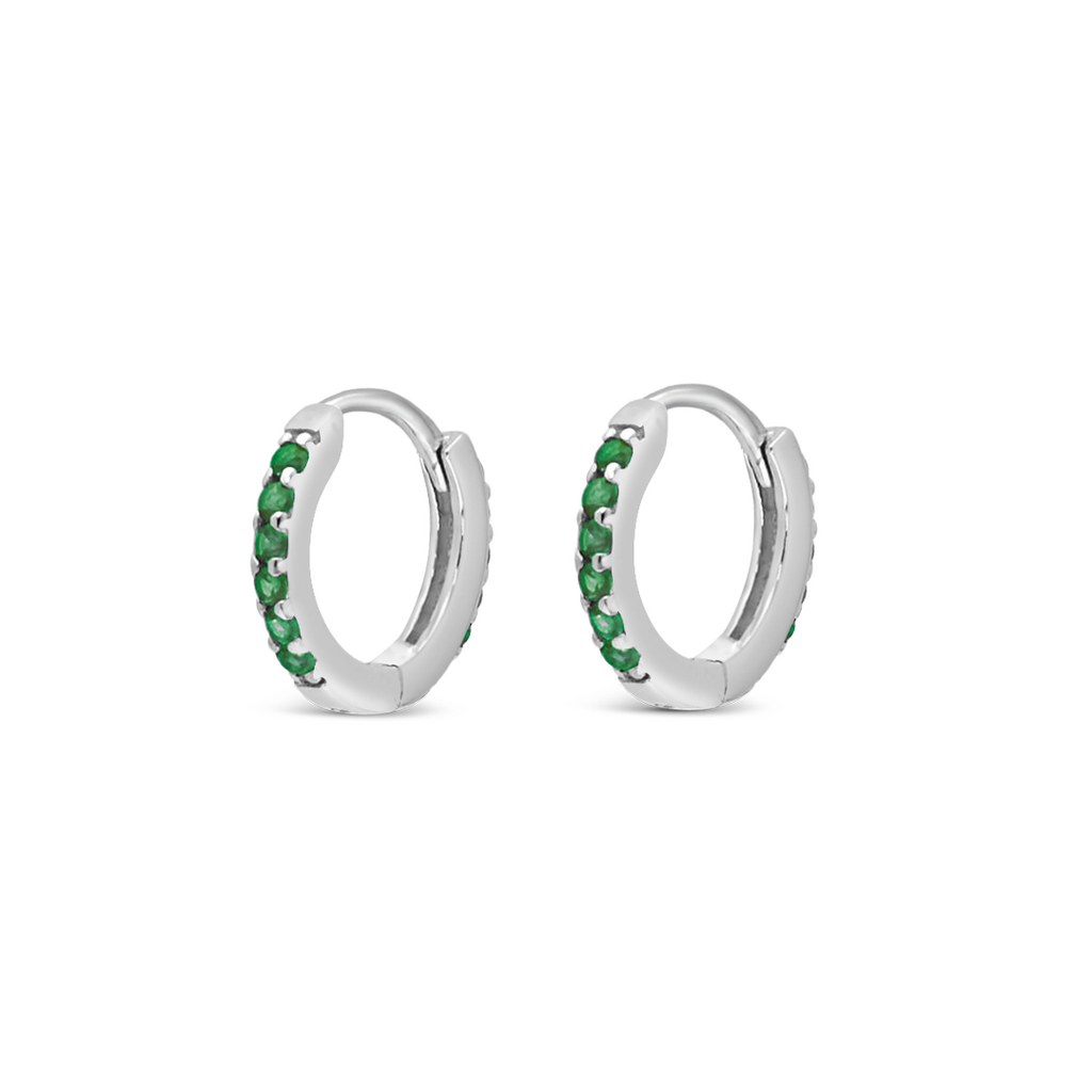 COLORED ROUND STONES HOOP SILVER EARRING – Marly Silver