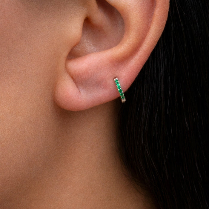 COLORED ROUND STONES HOOP SILVER EARRING