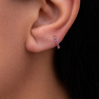 COLORED ROUND STONES HOOP SILVER EARRING