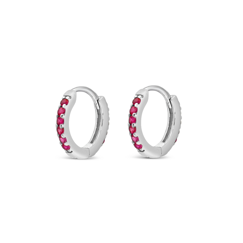 COLORED ROUND STONES HOOP SILVER EARRING