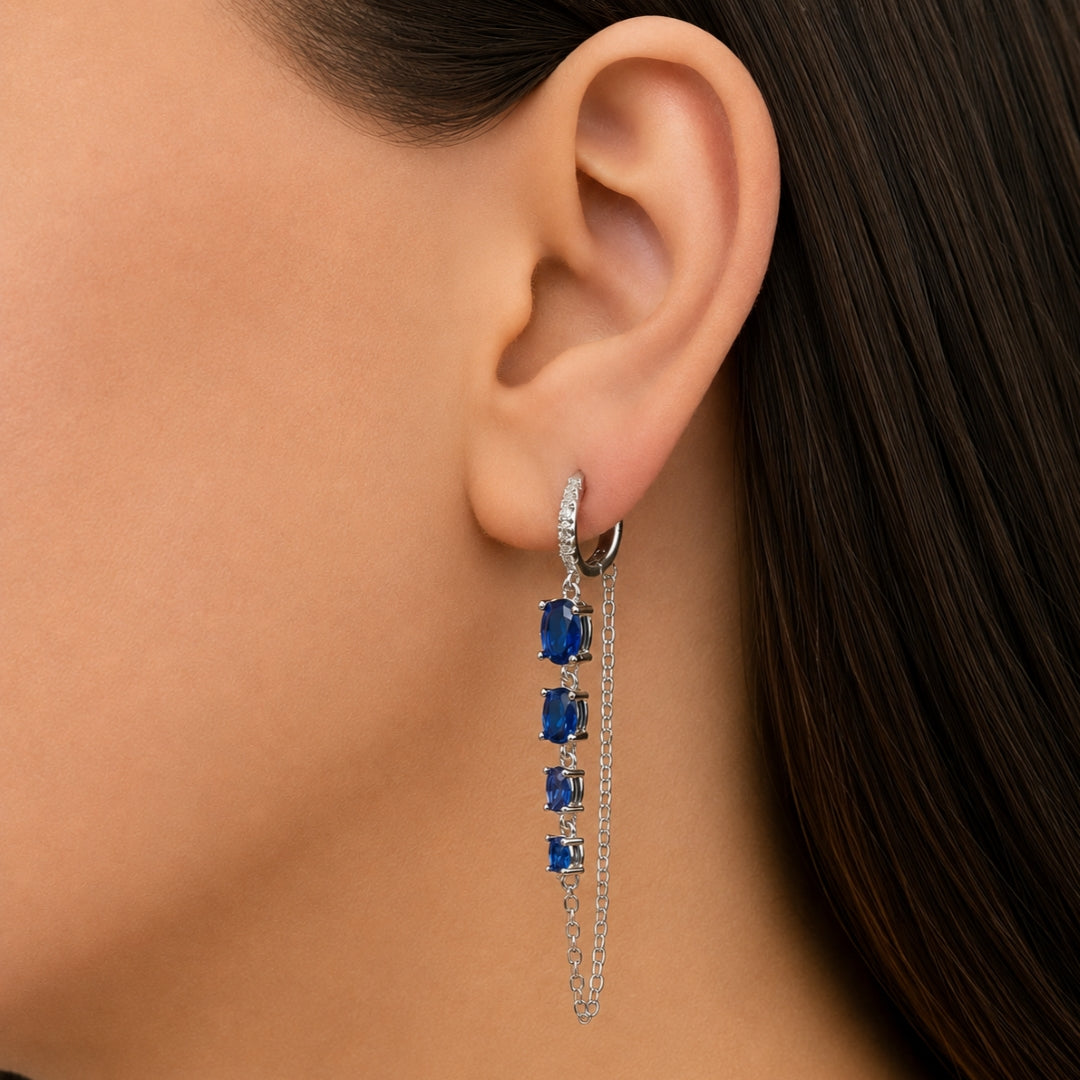 OVAL CUT HOOP SILVER EARRING