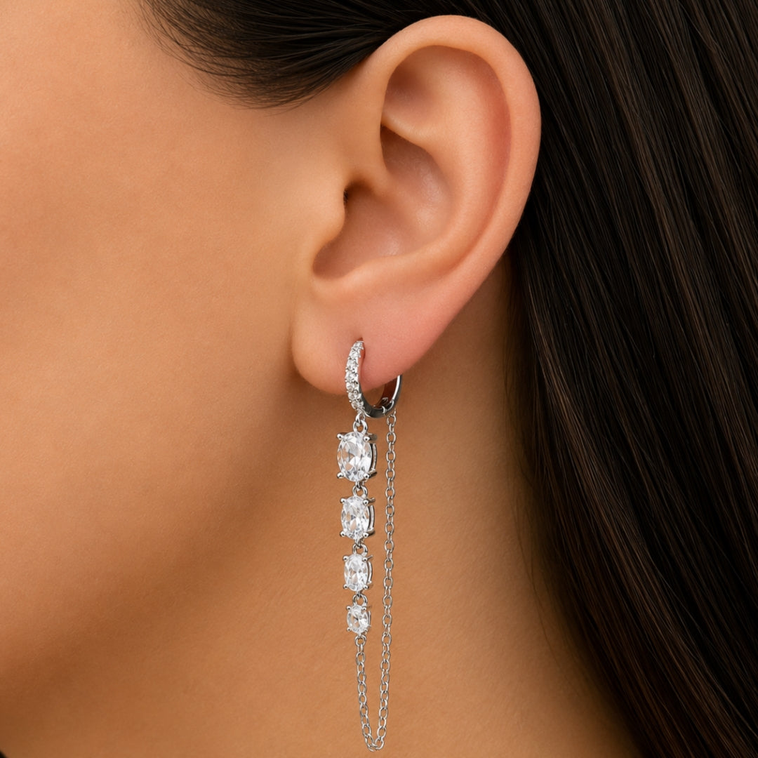 OVAL CUT HOOP SILVER EARRING