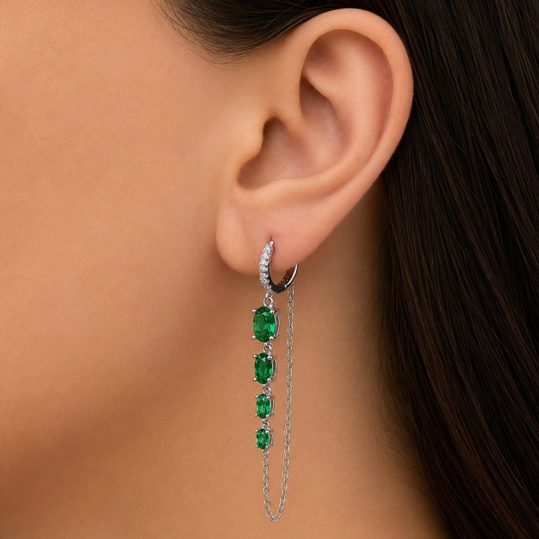 OVAL CUT HOOP SILVER EARRING