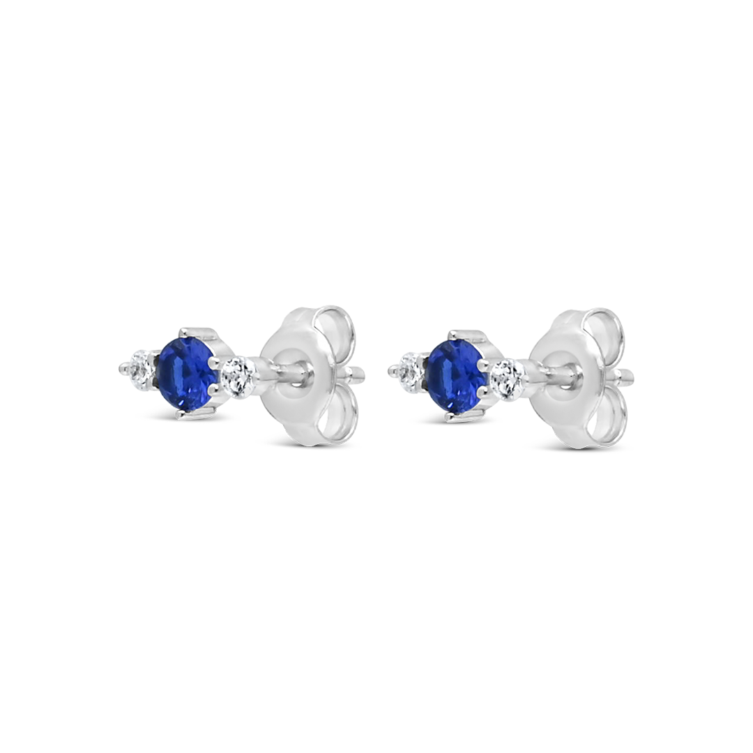 TRIPLE ROUND STONED STUD SILVER EARRING