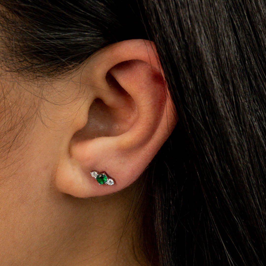 SHINNY GREEN ROUND STONED SILVER SET