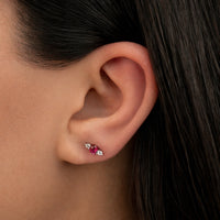 SHINNY GREEN ROUND STONED STUD SILVER EARRING