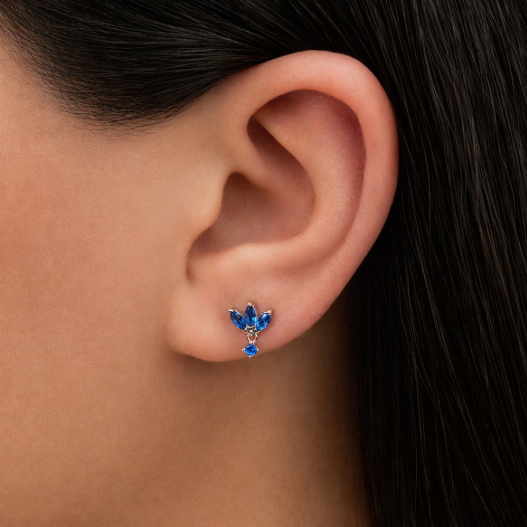 TRIPLE MARQUISE & ROUND STONES STUD SILVER EARRING