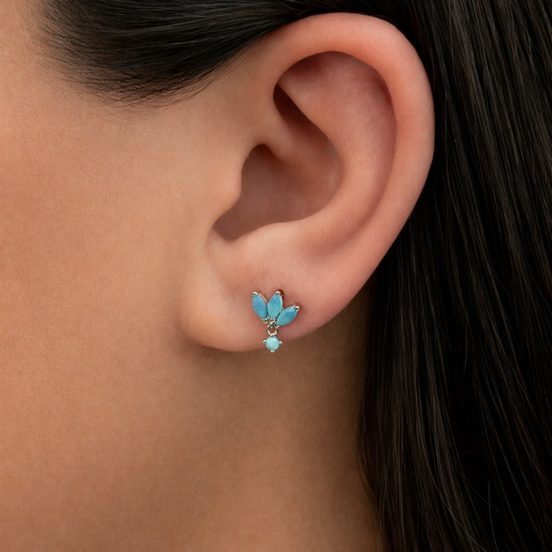 TRIPLE MARQUISE & ROUND STONES STUD SILVER EARRING