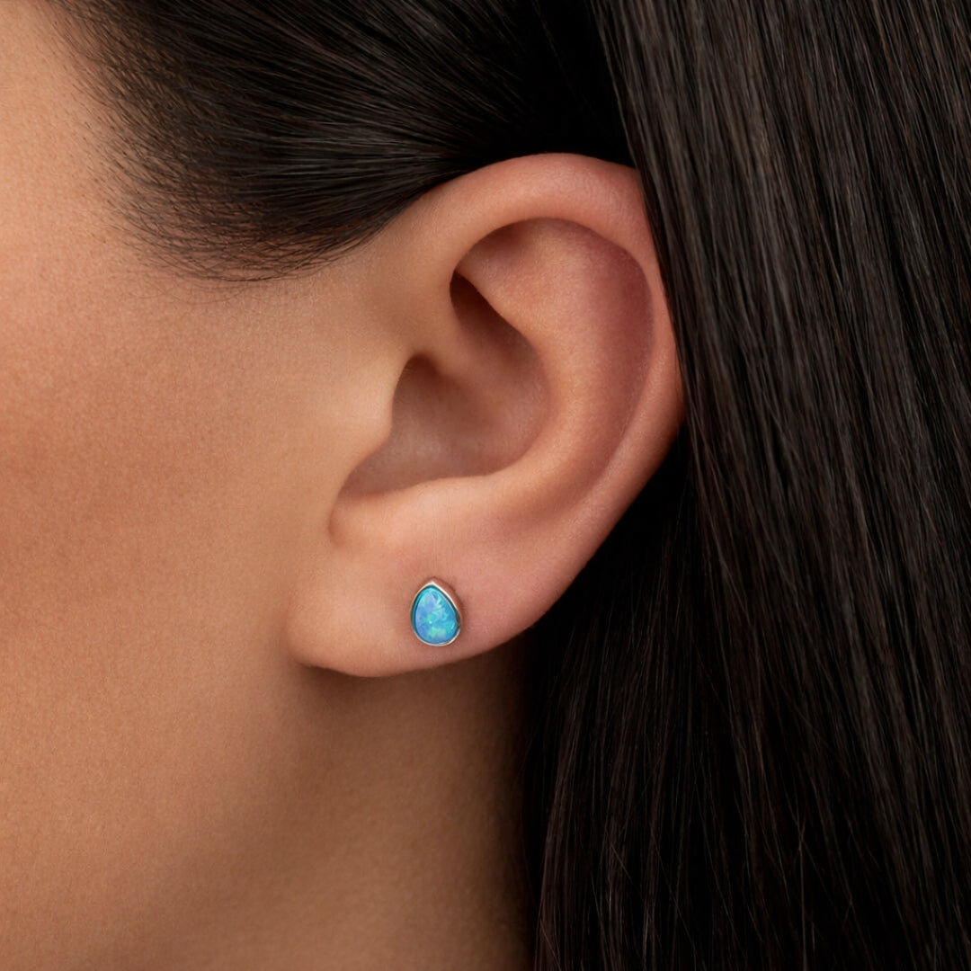 SHELL PEAR SHAPED STUD SILVER EARRING