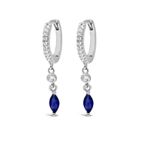 MARQUISE &ROUND STONES HOOP SILVER EARRING