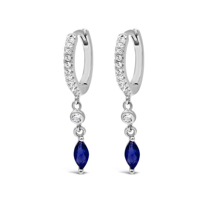 MARQUISE &ROUND STONES HOOP SILVER EARRING