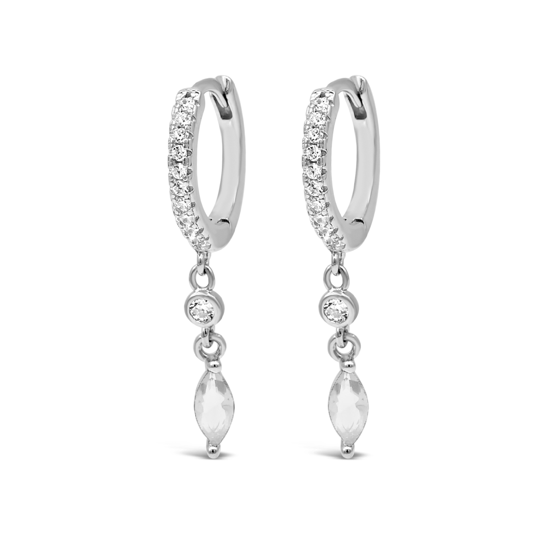 MARQUISE &ROUND STONES HOOP SILVER EARRING