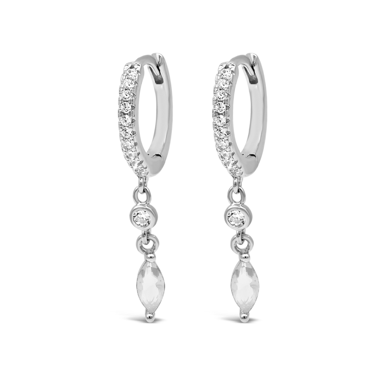 MARQUISE &ROUND STONES HOOP SILVER EARRING